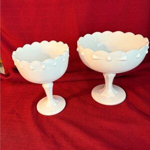 2 Indiana Glass Milk Glass Teardrop Design Compote Dishes